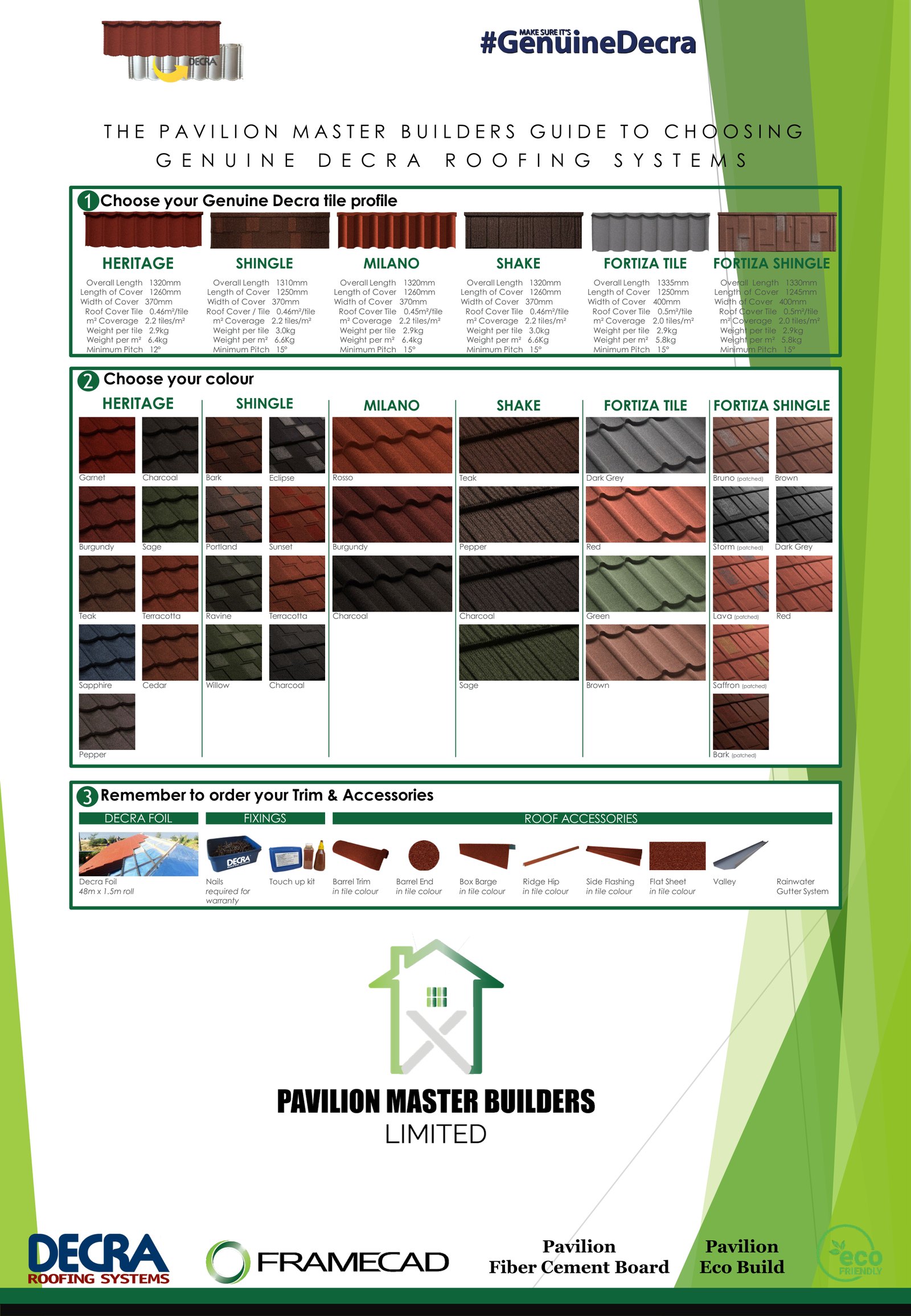 The Pavilion Master Builders guide to genuine Decra colours